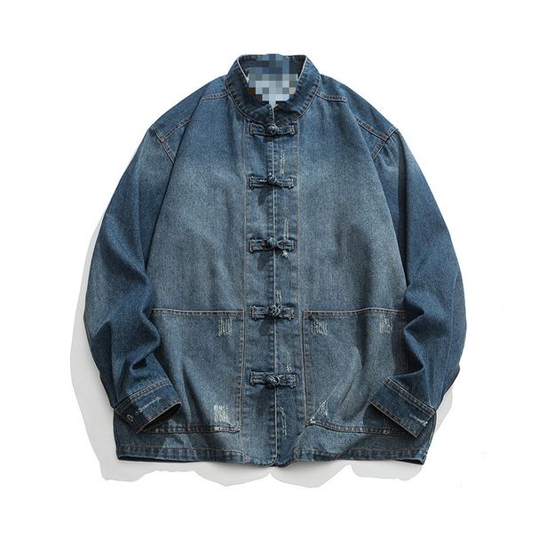 Cowboy Jacket Men's Loose Casual Retro Multi Pocket Workwear Denim Jacket Men_mkmklike.com