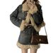 Chicco Autumn Winter Fleece-Lined Thickened Warm Denim Fashion Retro Patchwork Furry Coat Plus Size Skirt Two-Piece Set_mkmklike.com