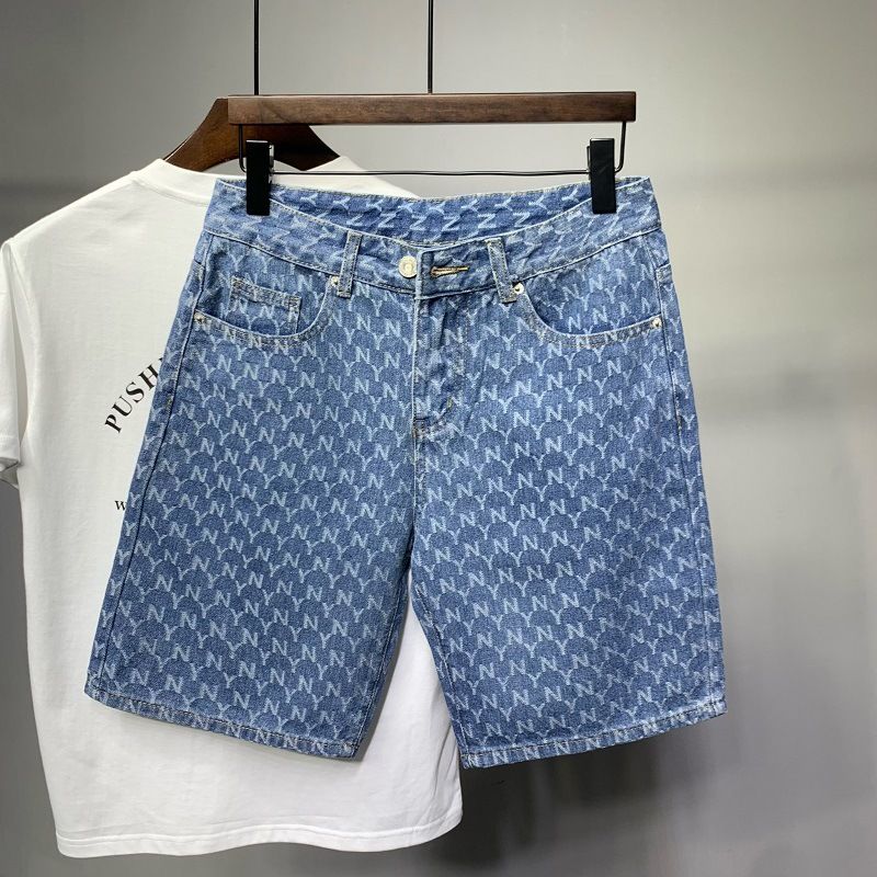 Men's Clothing Spring Casual High-End Trendy Brand Men's Short Jeans Slim Fit Straight Leg Mid-Length Jacquard Pants New_mkmklike.com