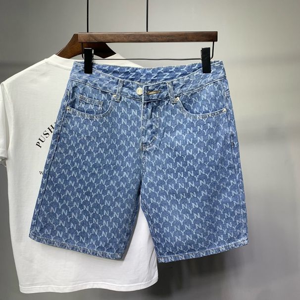 Men's Clothing Spring Casual High-End Trendy Brand Men's Short Jeans Slim Fit Straight Leg Mid-Length Jacquard Pants New_mkmklike.com