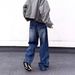 Distressed Denim Jeans With Rivet Details - Loose Fit Wide Leg Pants For Men & Women, Vintage Washed_mkmklike.com