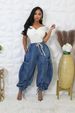 Women's Clothing Slim Straight Jeans Elastic Waist Drawstring Tie Leg Bow Casual Loose Fit Denim_mkmklike.com
