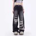 Men's Clothing Street Design Patch Ripped Jeans Men's Niche Ins Trend Loose Straight Pants_mkmklike.com