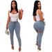 Women's Clothing High End Quality High Elastic Casual Ripped Washed Water Embellished Pearl Slim Fit Small Foot Jeans_mkmklike.com