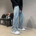 American Alphabet Embroidered Jeans Men's Spring And Summer High Street Trendy Brand Hip-hop Pants Korean Version Ruffian Handsome Wide-leg Trousers_mkmklike.com