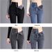 Women's Fleece-lined High-waisted Jeans, 2024 Autumn And Winter New Style, Stretchy Pencil Slim-fit Skinny Cropped Pants_mkmklike.com