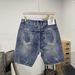 Vintage Light Blue Labeled Men's Denim Shorts - Slim Fit Stretch Summer Casual Shorts With Distressed Wash_mkmklike.com