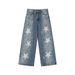 Old Paint Graffiti Five-pointed Star Straight Loose Jeans Men's 2025 Summer New Trendy Versatile Long Pants_mkmklike.com