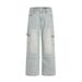 Punk Washed Denim Cargo Men's High Street Loose Wide-Leg Straight Long Pants Vintage Patchwork Design_mkmklike.com