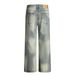 Tie-Dye Washed Gradient Denim Men's Casual Punk Street Distressed Loose Wide-Leg Straight Pants_mkmklike.com