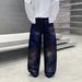 Men's Clothing High Street Unisex Wide Leg Loose Straight Rhinestone Graffiti Jeans Heavy Duty Firework Shiny Gray Streetwear Brand_mkmklike.com