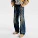 Nordmann European And American High Street Vibes Retro Washed Distressed Jeans For Men With Scratched Watermark Design Sense_mkmklike.com