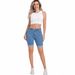Fashionable Women's Stretch Mid-Rise Jeans Embroidered Rolled Hem Five Point Waist Casual Cotton Denim Spring/Autumn Summer_mkmklike.com