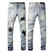 Men's Clothing Retro Light Colored Ripped Jeans For Men Slim Fit Skinny Long Pants Patch Elastic High Street Fashion_mkmklike.com