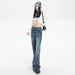 Spring Summer Blue Washed Straight Leg Jeans For Men And Women, Distressed Texture, High Waist, Loose Fit, Wide Leg,_mkmklike.com