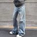 Men's High Street Hip Hop Loose Straight Leg Jeans Retro Washed Casual Lightning Bolt Embroidered American Niche Denim_mkmklike.com