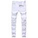 Men's Slim Fit Straight Leg Jeans Distressed Ripped Motorcycle Pants Mid Waist Cotton Long Trousers 5 Colors Available_mkmklike.com