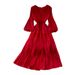 Women Lantern sleeve V-neck red dress_mkmklike.com