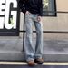 Cleanfit Whiskered Bamboo Pattern Men's Jeans High Street Style Straight Leg Slightly Flared Vibe Pants For Autumn Winter Trendy_mkmklike.com