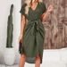 Women's Clothing solid color slit wrap-around short skirt short sleeve loose knot dress _mkmklike.com