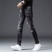 Autumn New Black And Gray Jeans Men's Slim Fit Small Feet Splashed With Paint Holes High-end Casual Long Pants Men_mkmklike.com