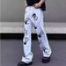 Men's Clothing White Unisex Hip Hop Unisex White Hip-Hop Denim Pants With Print Design - Straight & Flared Leg - Casual Streetwear For Men & Women_mkmklike.com