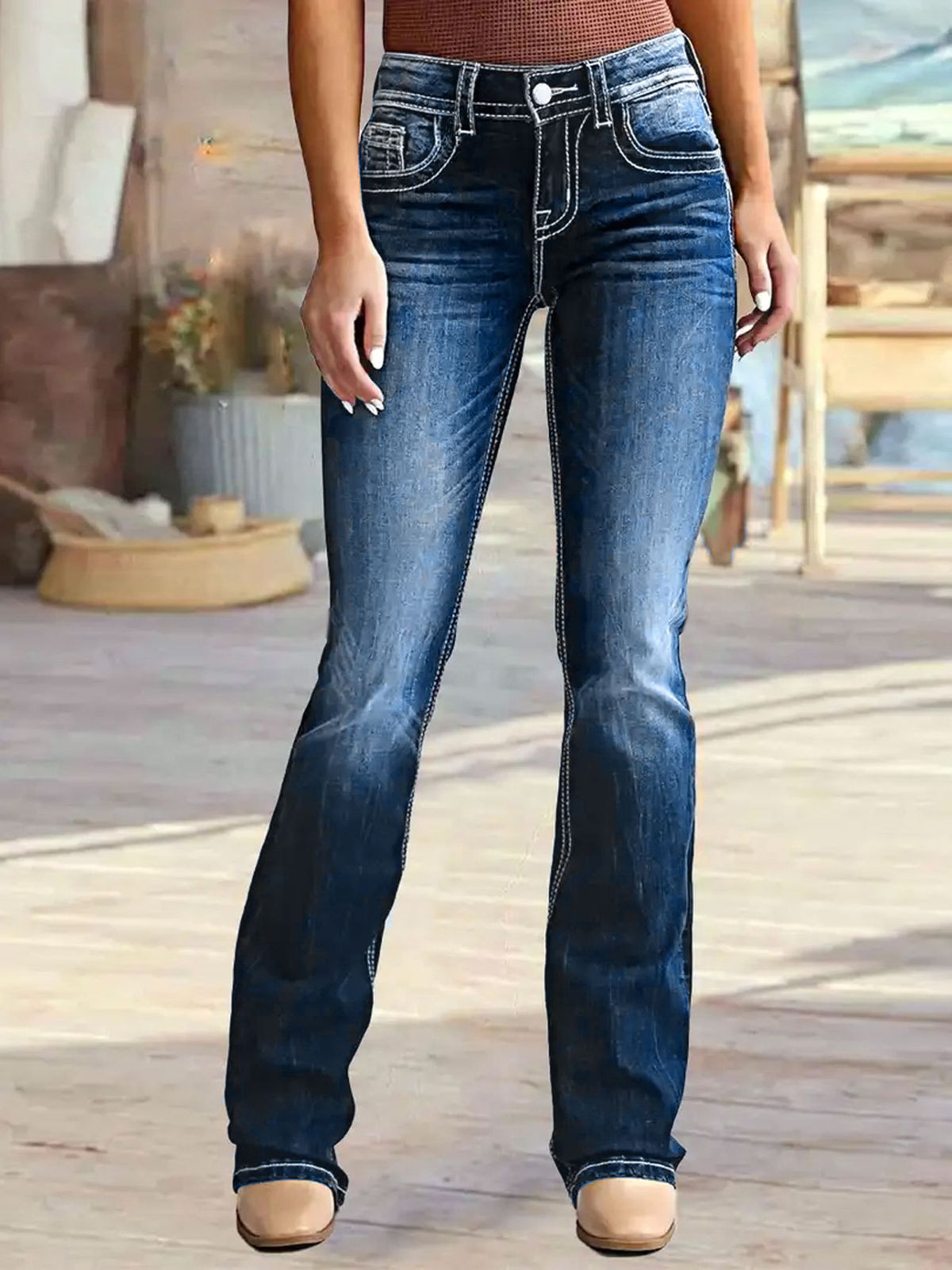Women's Slim Fit Stretch Denim Jeans – High Waist Comfortable Casual Jeans With Embroidery Detail_mkmklike.com