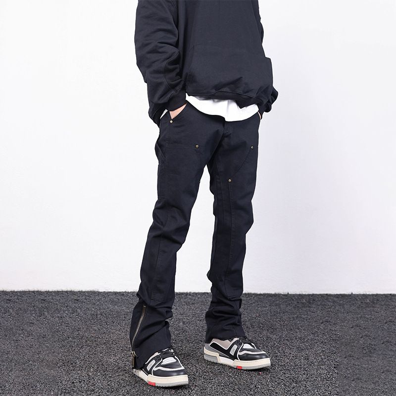 Nordmann American Retro Workwear Jeans For Men Spring And Autumn Vib High Street Hip Hop Side Zipper Slightly Flared Loose_mkmklike.com