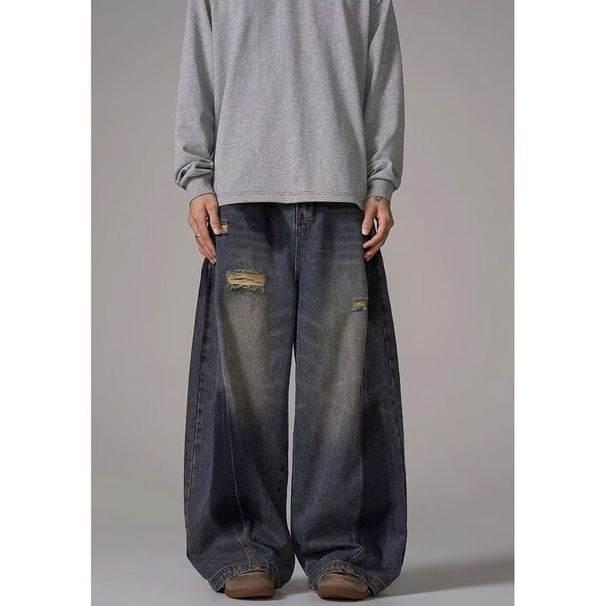 Men’s Clothing High Street Graffiti Jeans Men And Women Ripped Design Vibe Loose Wide Leg Bloomers_mkmklike.com