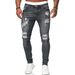 Men's Slim Fit Ripped Jeans - Stretch Comfort Denim Pants For Casual Wear (Black/Light Blue/Dark Blue)_mkmklike.com