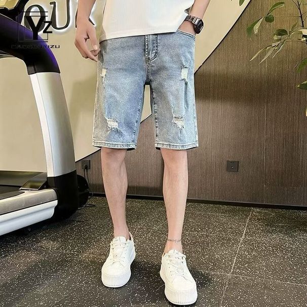 Men's Ripped Denim Shorts Trendy Brand Lightweight Casual Five Point Pants mid Length Shorts Handsome Versatile Light Color Summer Style 2026_mkmklike.com