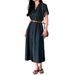 Ins Korean Style Lapel Short Sleeved Denim Dress For Women, With Waist Cinched To Show Off A Slim And Elegant Long Skirt_mkmklike.com