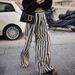 Women's black and white striped wide-leg casual slim high-waisted loose drape floor-length trousers_mkmklike.com
