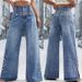 K New Leg Slit Denim Pants High Waisted Retro Button Denim Wide Leg Pants For Women_mkmklike.com