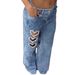 Women's Distressed Heart-Cutout Jeans - Diamond Studded Wide Leg Denim Pants, Vintage Washed Straight Fit For Casual & Streetwear_mkmklike.com