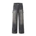 Vintage Washed Ripped Straight Jeans For Men, Workwear Deconstructed Patchwork Design, Loose Casual Long Pants_mkmklike.com