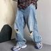 Men's Heavyweight Retro Ripped Jeans Casual Edgy Straight Leg Loose Fit Wide Leg Floor Length Dad Pants_mkmklike.com