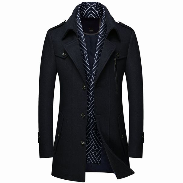 Men's Wool Wool Trench Coat Scarf Collar Mid Length Wool Coat Jacket_mkmklike.com