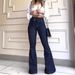 European And American Foreign Trade Hot-selling High Waist Hip Lift Lace-up Flared Pants Wide Leg Pants Jeans Women_mkmklike.com