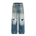 Post-apocalyptic Heavy-Duty Distressed Jeans For Men High Street Washed Vintage Straight-Leg Pants_mkmklike.com
