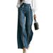 Women's Cross Border European American Style Pleated Washed Double Zipper Wide Leg Jeans Fashionable Casual Straight Leg Trousers_mkmklike.com