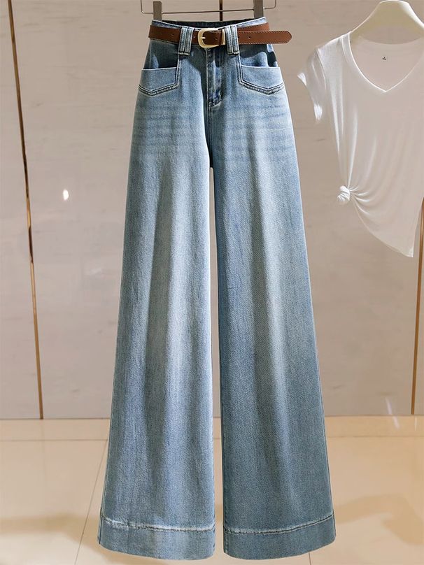 Women's Clothing Light Blue High Waist Wide Leg Jeans For Women Spring New Loose Straight Slim Drape Mopping Flared Pants_mkmklike.com