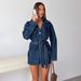 Women's Fashionable Casual Lapel Denim Jacket Mid-Length Belted Style European American Autumn Trend 2026 6253_mkmklike.com