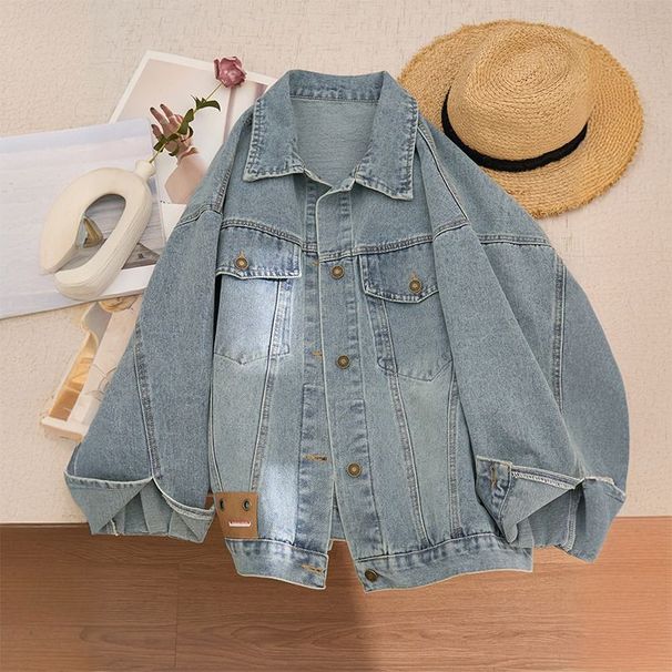 Plus-size Blue Denim Jacket For Women, 2025 Spring Autumn New Design, Loose And Slimming Top_mkmklike.com