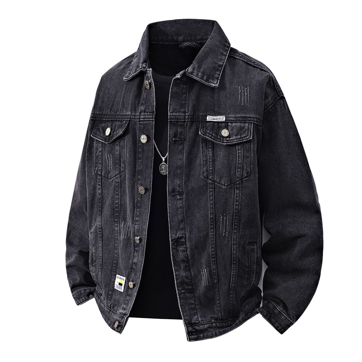 Men's Clothing New Workwear Embroidered Denim Jacket Fashionable Slim Fit Comfortable Long Sleeved Top Spring And Autumn Large Size Jacket For Men_mkmklike.com