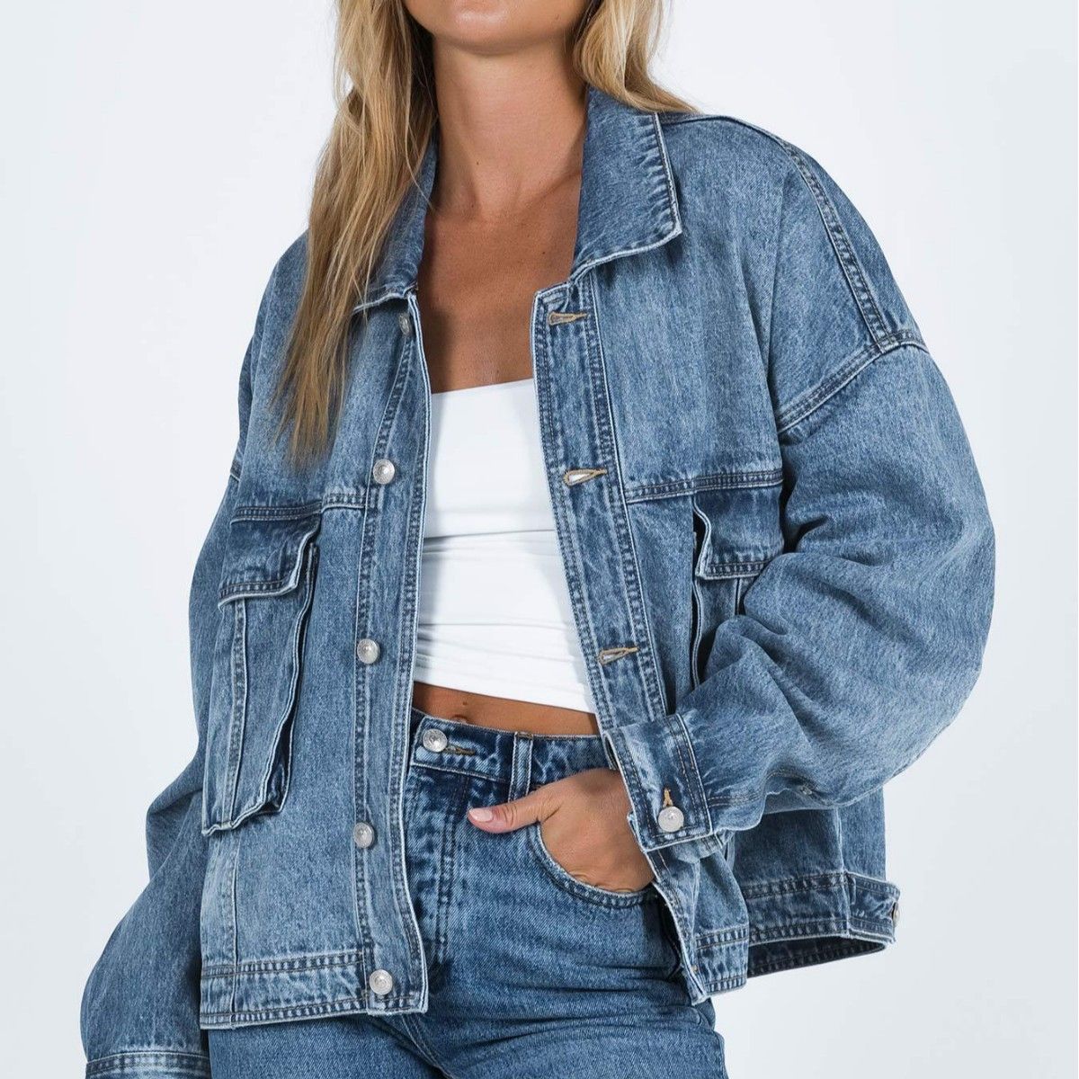 Versatile Three-dimensional Bag Jacket Retro Classic Loose Denim Jacket Top Women_mkmklike.com