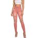 Pink High-Waisted Stretch Jeans Ripped Slim Fit Hip Lifting Style Women's Skinny Jeans_mkmklike.com