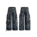 Men's Clothing Unisex Style Washed Distressed Multi Pocket Cargo Jeans Straight Leg Loose Fit Wide Leg Street Style Trendy_mkmklike.com