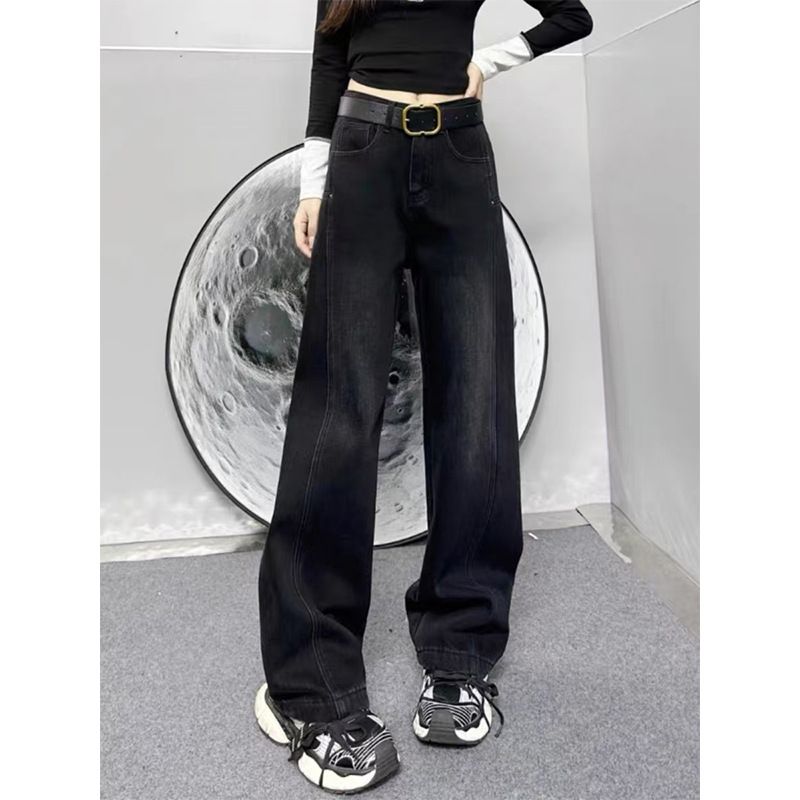 Women's Off-White Straight Leg Jeans High Waist Slimming Wide Leg Pants Casual Cotton Pear Shaped Fit plus Size 2025 New Style_mkmklike.com