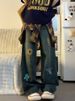 American Retro Plus-size Floral Embroidered Jeans For Women, Autumn Vintage-style Pa, Slightly Flared Straight-leg_mkmklike.com